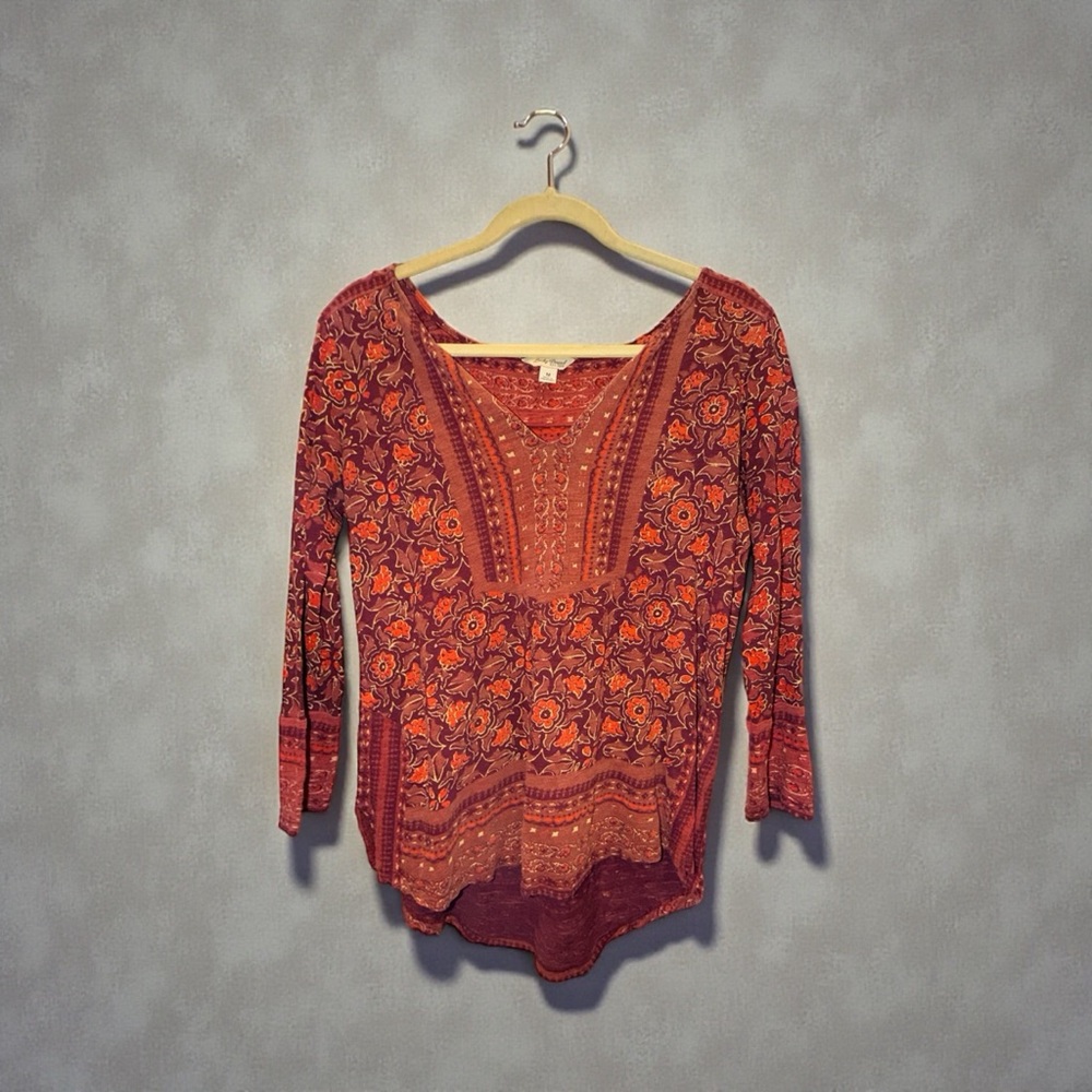 Lucky Brand Red Floral Women's Blouse M